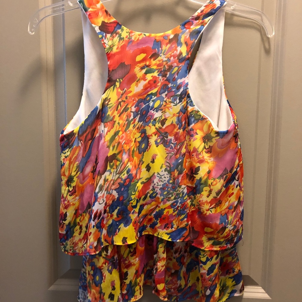 Floral Layered Crop Racerback Tank - Picture 3 of 4